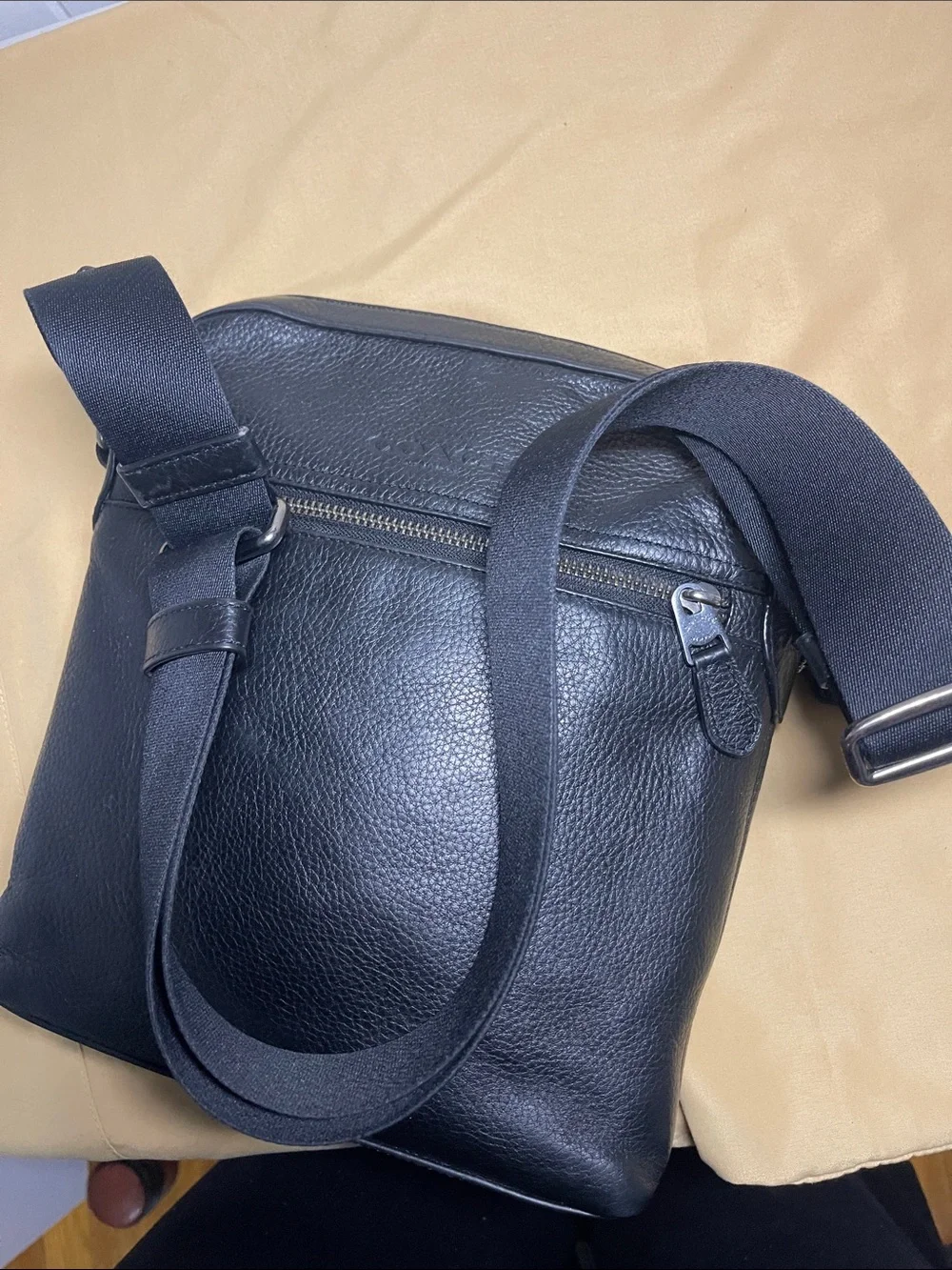 Coach Men’s Houston Black Pebbled Leather Flight Crossbody Bag - Picture 15 of 16
